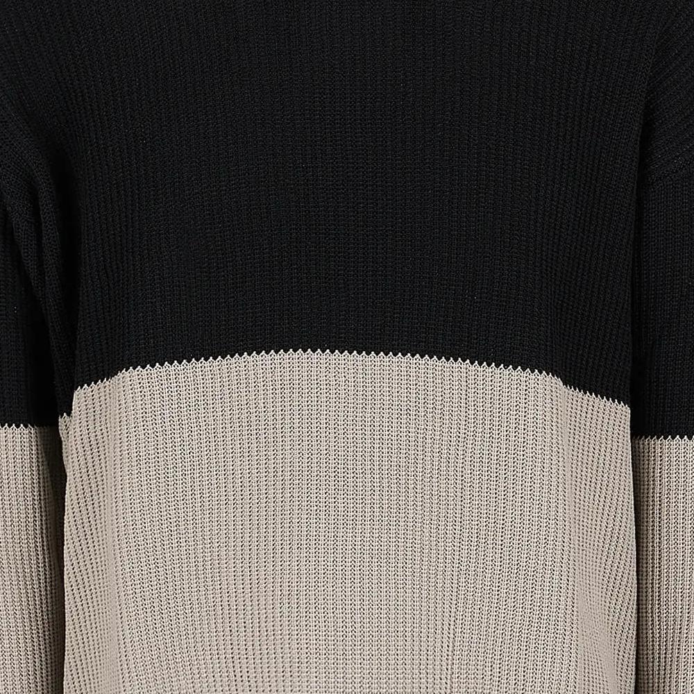 Emporio Armani FW23 Color Block Crew Neck Ribbed Knit Casual Sweater Men Sweater Black Brown 6R1MX2-1MAXZ-F010
