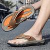 Fashion Non-Slip Sole Lightweight Walking Slippers 2025 New All-match Flats Men's Leather Flip Flops Soft Comfortable Beach Sandals