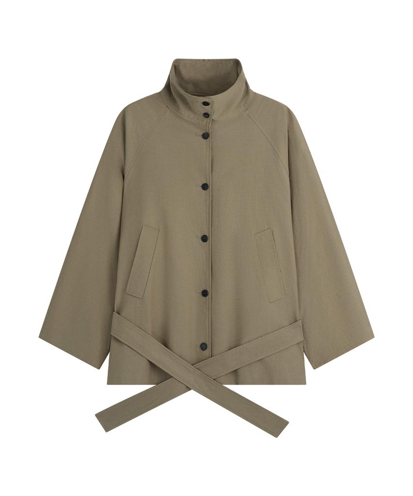SIYAZU Siot4202 Oversized High-Neck Belted Jacket_Dust Brown