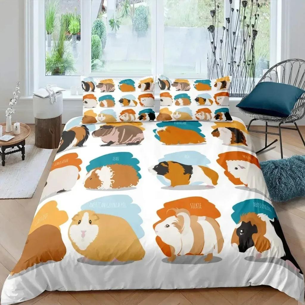 Guinea Pig Bedding Set Cute Mouse 3D Duvet Cover Animal Comforter Cover for Kids Boys Girls Teen Soft Twin Polyester Quilt Cover