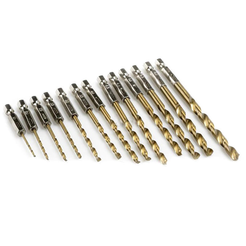 High Speed Steel 13pcs Titanium Coated Drill Bit Set Hex Shank 1.5-6.5mm Wood Plastic Tool Set-buy at a low prices on Joom e-commerce platform