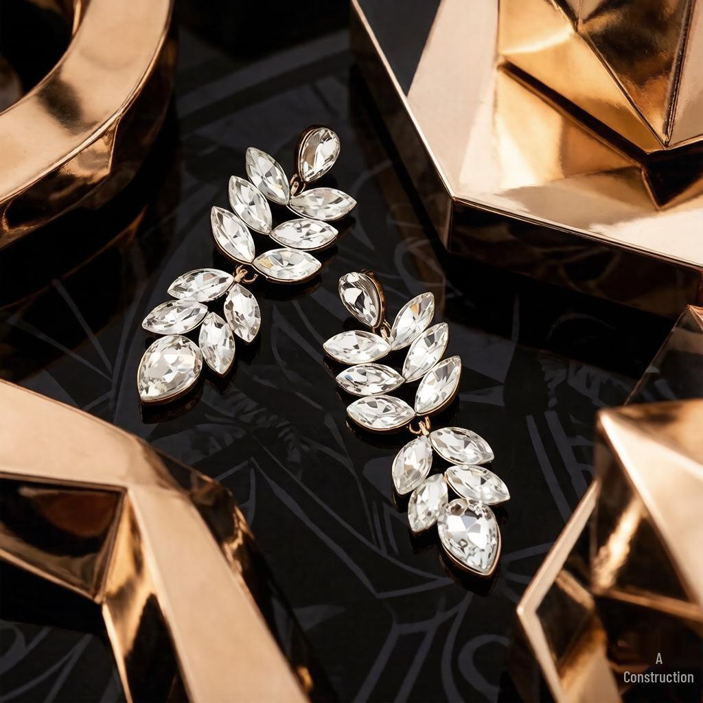 Creative Fashion Earrings - European & American Hollow Leaf Design with Diamonds for Women