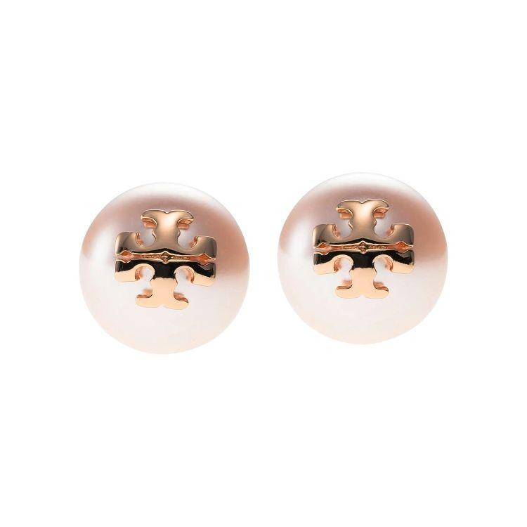 Tory Burch Logo Brass Pearl Earrings Women earrings Rose-Gold 18151-657 F,Rose Gold