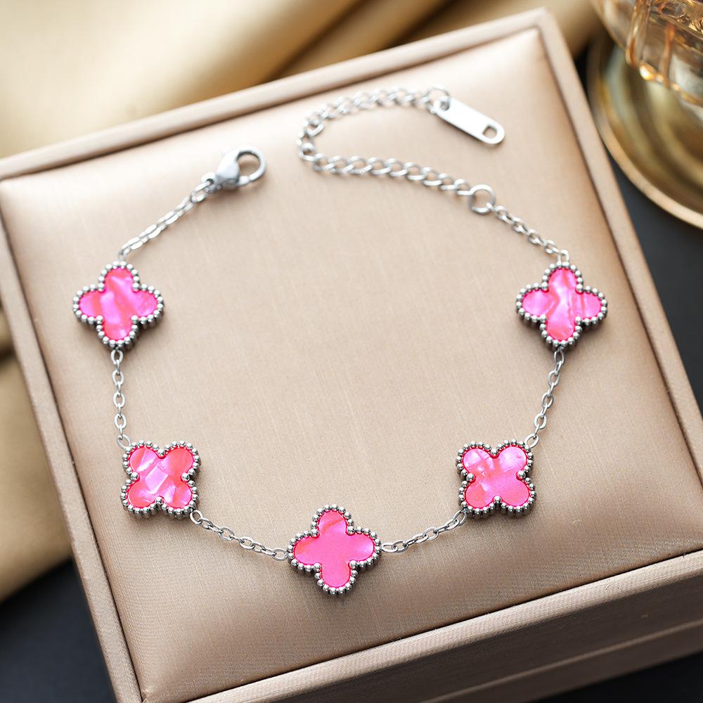 Colorful Lucky Four-leaf Clover Double-sided Bracelet Titanium Steel Non-fading Versatile Jewelry Ladies Bracelet