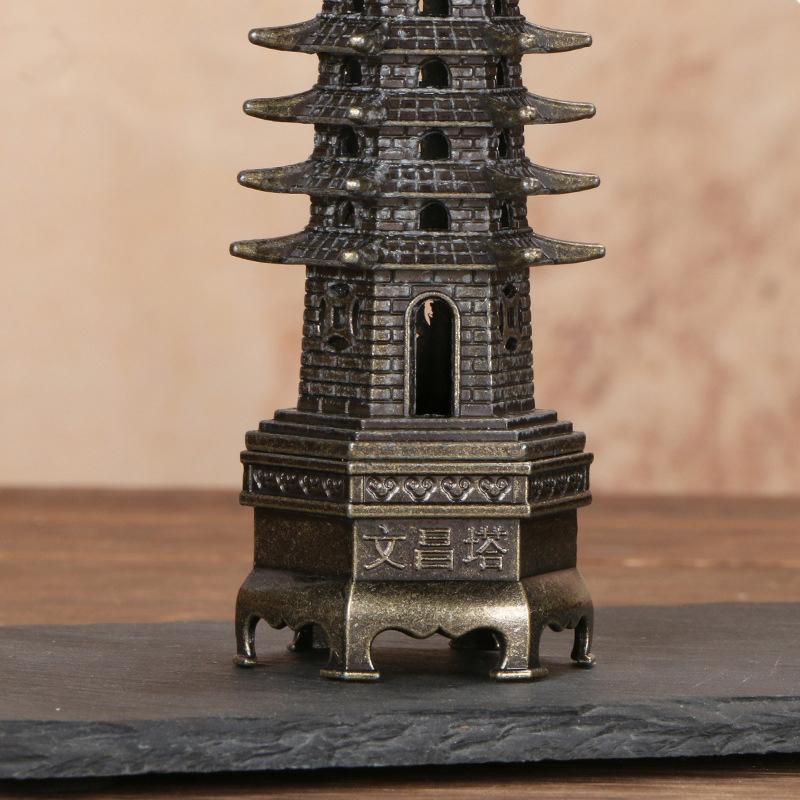 Wenchang Tower Incense Burner Alloy Pagoda Censer Household Indoor Vertical Incense Stick Holder Home Office Temple Crafts 7