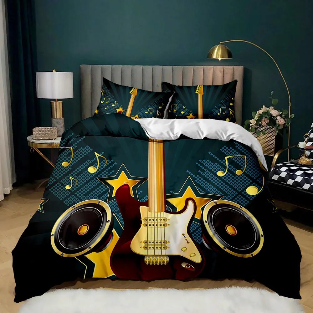Guitar Duvet Cover Set Electric Guitar In Burning  Musical Creativity Concept Music Double Queen King Size Polyester Qulit Cover