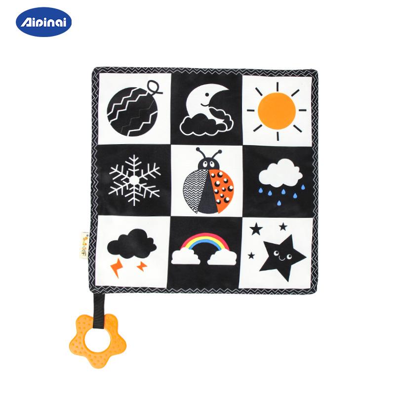 Aipinqi Baby Comfort Toy: Black & White Square Towel with Teether Ring