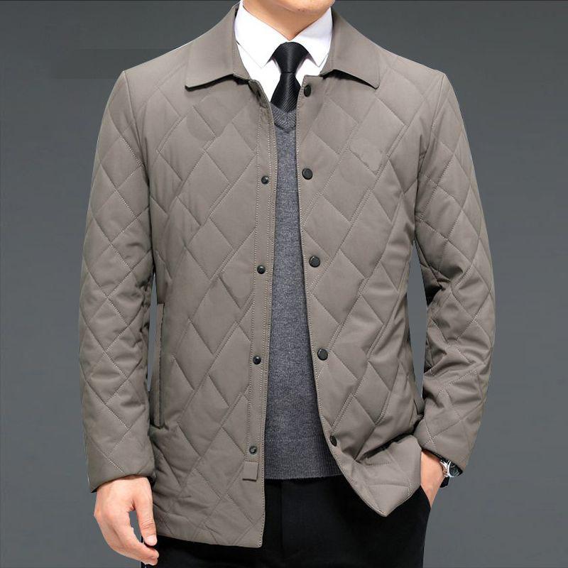 Men's Light Cotton Coat, Autumn and Winter Cotton Coat, Warm Middle-aged Business Casual Lapel Daddy Padded Jacket