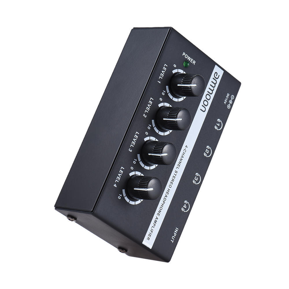 Ammoon HA400 Ultra-compact 4 Channels Mini Audio Stereo Headphone Amplifier with Power Adapter