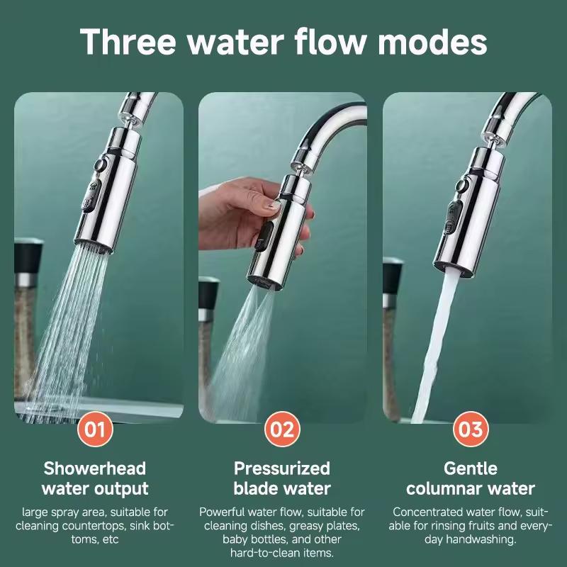 3 Modes Faucet Extender Metal Alloy Head Water Saver Home Splash Guard Shower Spray Filter Kitchen Universal Faucet