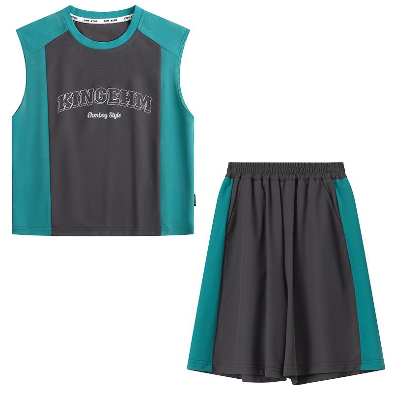 Boys  Quick-Dry Color Block Athletic Tank Top & Shorts Set 170