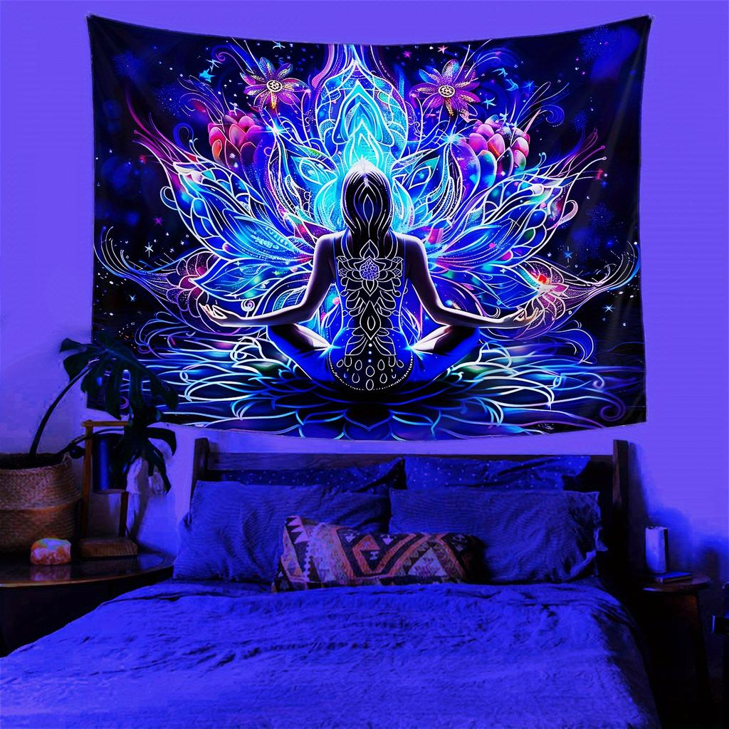 Meditation Zen Tapestry Lotus Pose Starry Sky Bedroom Headboard Backdrop Yoga Spiritual Room Decor