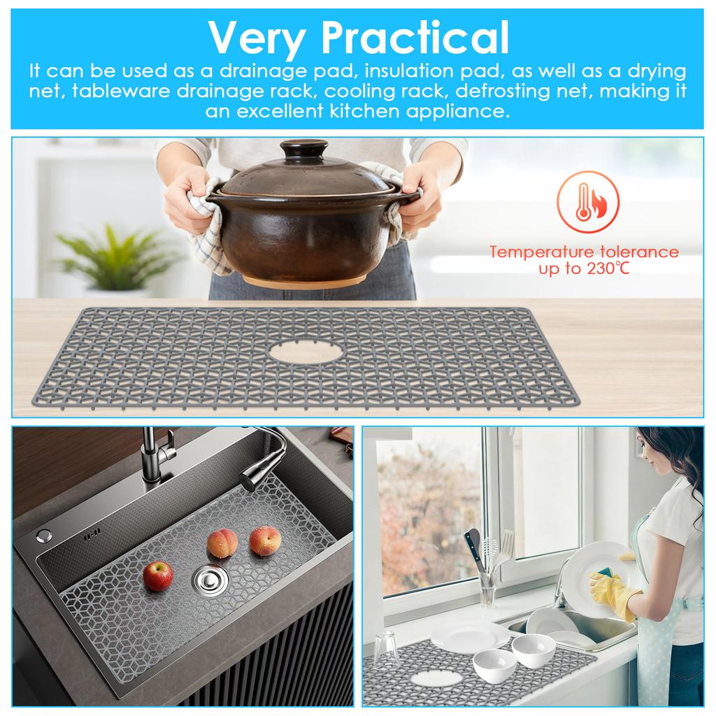 Silicone Sink Pad With Heat-Resistant and Anti Slip Hollow Design Practical Kitchen Multifunctional Desktop Protection Pad