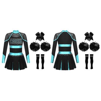 Girls Cheerleading Dance Outfit Halloween Fancy Dress Up Long Sleeve Dress Cheer Leader Uniform Masquerade Cosplay Outfits