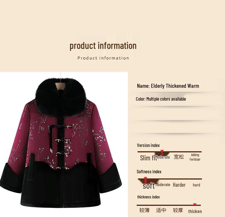 Velvet-Lined Cotton Winter Coat for Elderly Women: Warm, Stylish, Thickened Mother's Jacket