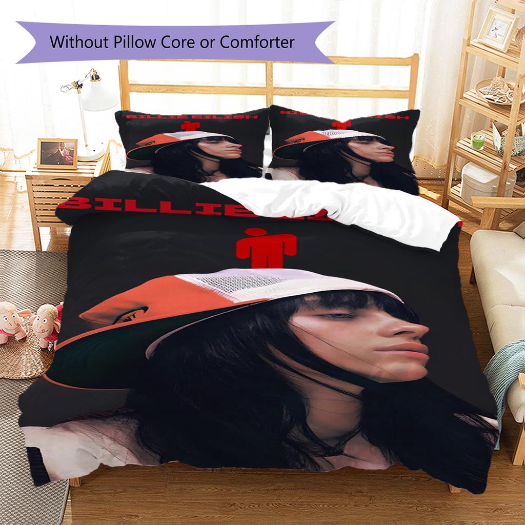 Billie Eilish Pattern Bedding,Quilt Set Quilt Cover Pillowcase Home Birthday Gift (1 * Duvet Cover + 2 * Pillowcase, Without Core)