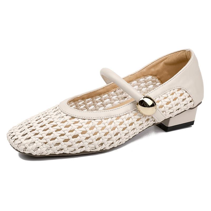 Square Head Woven Hollow Thick Heel Shoes Women's Shoes Versatile Belt Buckle Bag Head Soft Sole Fashion Sandals Women's Summer Models