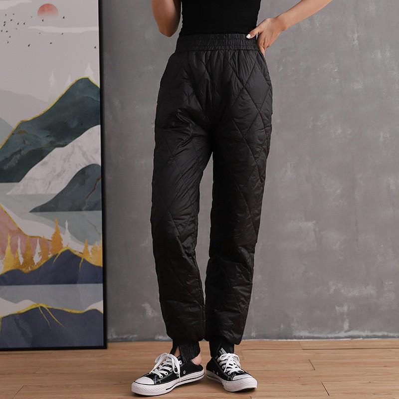Women's High Waist Quilted Padded Pants Loose Fit Warm Winter Casual Trousers
