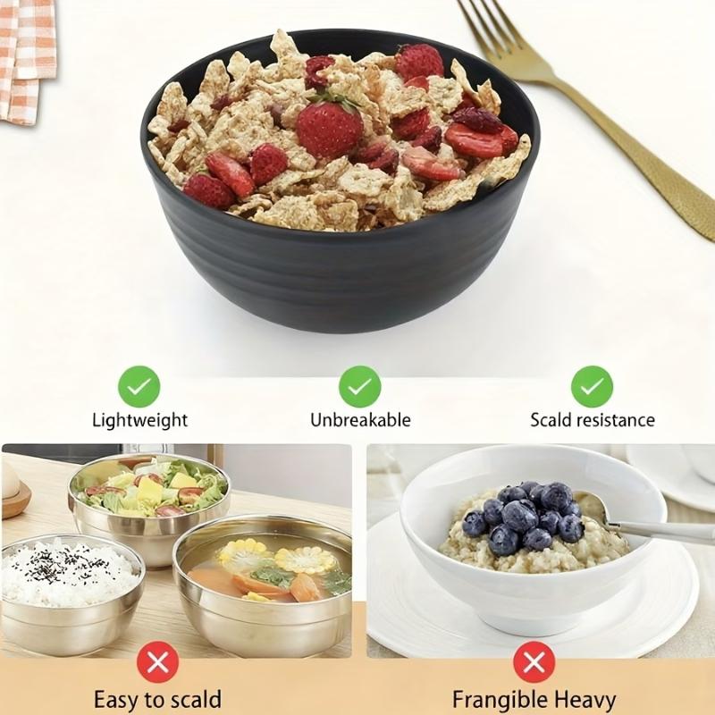 4/6/8Pcs Black Unbreakable Plastic Bowls Fruit Salad Bowl Microwave Dishwasher Safe Home Kitchen Daily Use