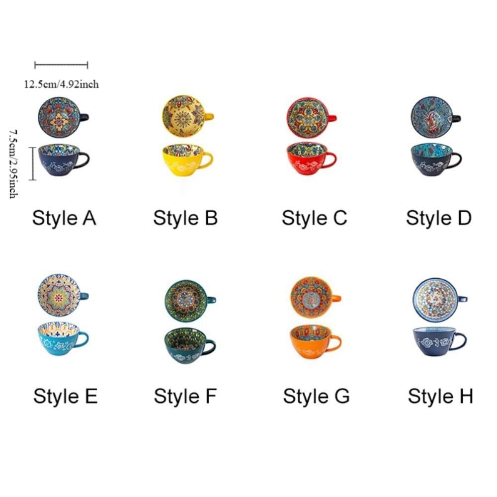 Ceramic Bohemian Breakfast Cup Retro Oatmeal Cup Multifunctional Coffee Mug  Friend Gift