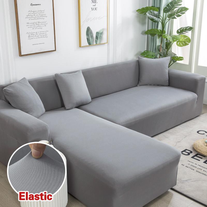Solid Color Corner Sofa Cover Elastic Thin Fabric Sofa Covers for Living Room Pets L shape Sofa Need Order 2 pieces Slipcover