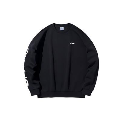 Li Ning Table Tennis Series Letter Print Fleece Casual Long Sleeve Pullover Sweatshirt Men Sweatshirt Black White AWDSD23-1
