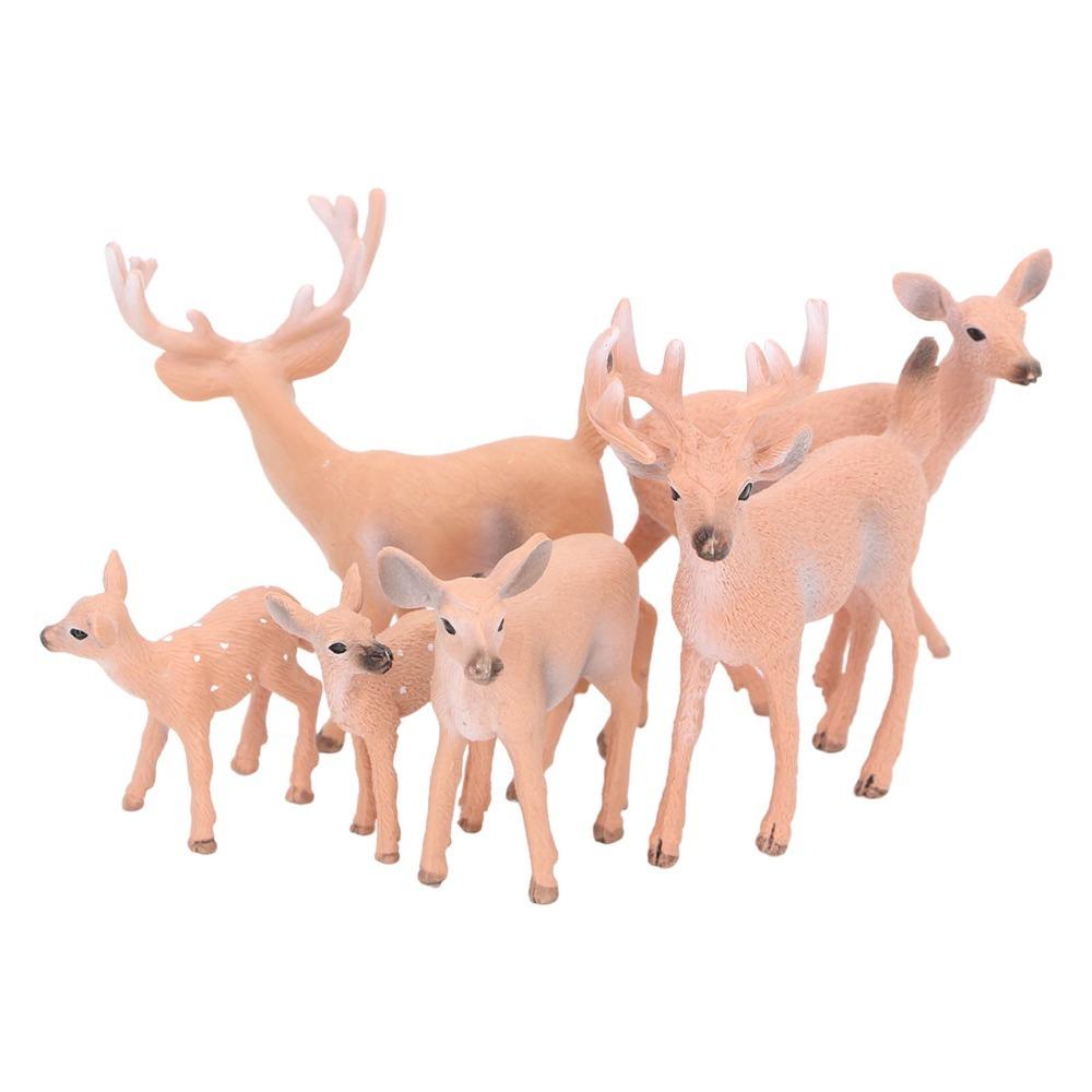 6pcs Small Deer Cake Topper Lifelike Woodland Animal Figurines  Christmas Scene