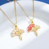 Exquisite Ginkgo Leaf Pendant Necklace with Cubic Zirconia