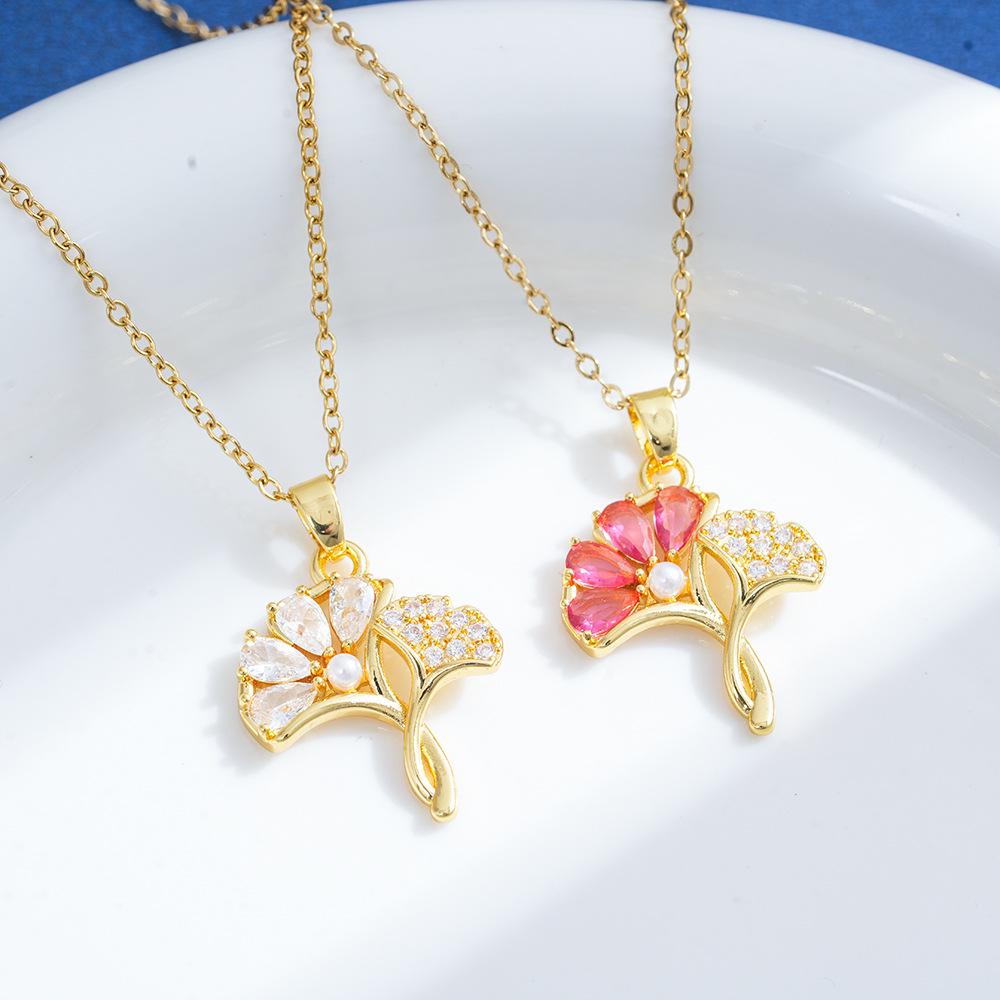 Exquisite Ginkgo Leaf Pendant Necklace with Cubic Zirconia