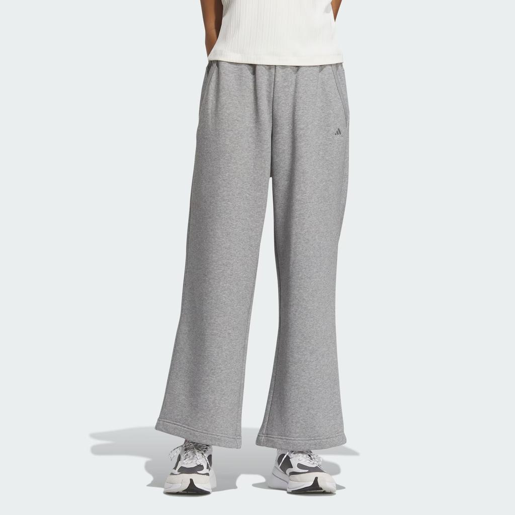 Adidas All Season Fleece Wide Pants With Embroidered Letter Details Women Bottoms Medium-Heather-Grey IZ4562