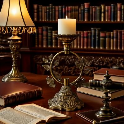 Vintage Metal Candle Holder Desktop Candlestick Antique Carving Room Decoration Home Library Study Romantic Ambiance Decor Gifts