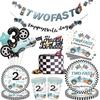 Festa Macchine da Corsa Stoviglie Piatti Bicchieri Due Veloce Festa di Compleanno Tovaglioli Cake Topper Striscione Palloncini Numerati Decorazioni Festa Macchine da Corsa
