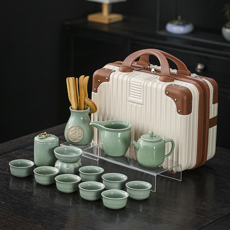 Ge kiln opening kung fu tea set, business gift set, gift box, office meeting guests, making teapots for customers