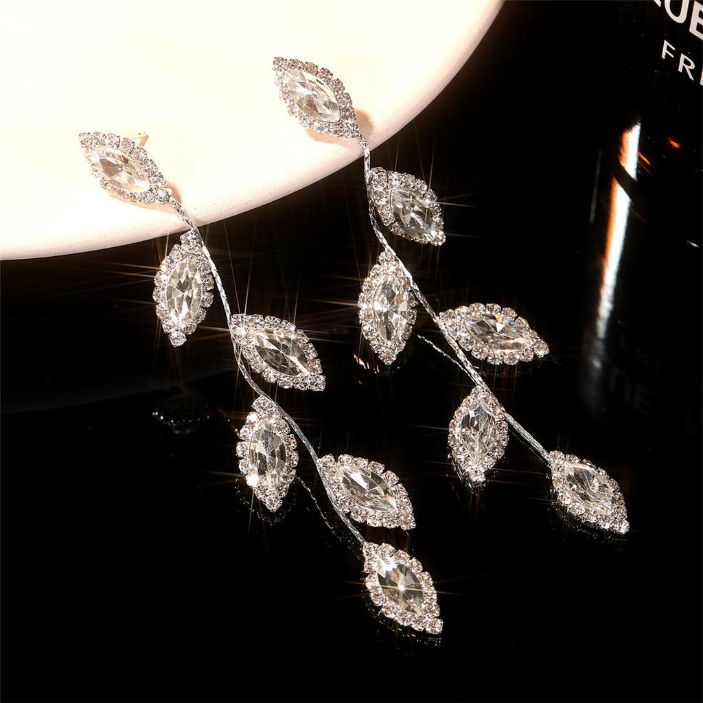 Europäischen Luxus Super Flash Strass Lange Blatt Ohrringe Damen Mode Temperament Ohrringe Ohrringe