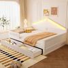 Cama Infantil 140x200 cm, com Tira de LED, Gavetas, Estrado de Ripas, Cama de Solteiro, Cama Juvenil, Branca