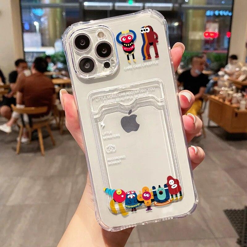 Divertente Custodia per Telefono Mostro Per iPhone 11 Custodia iPhone 14 Pro 12 13 15 Pro Max XR XS 7 8 Plus SE Trasparente con Supporto Porta Carte