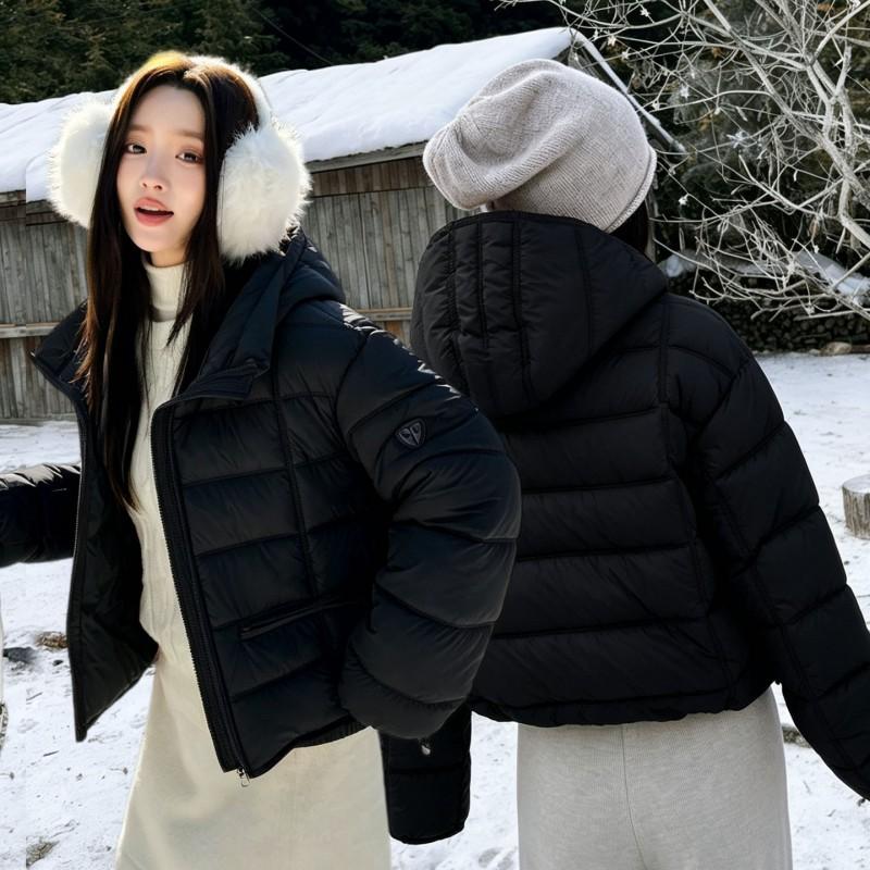 Womens Short Puffer Cotton Jacket Winter Lightweight Loose Casual Hooded Coat