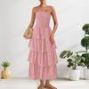 Lady Strapless Dress Off Shoulder Backless Sleeveless Beach Dress Layered Ruffle Scattered Hem Vacation Dress Elastic Bust Maxi Dress