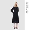 ELLASSAY French V-Neck Cinched-Waist Midi Dress