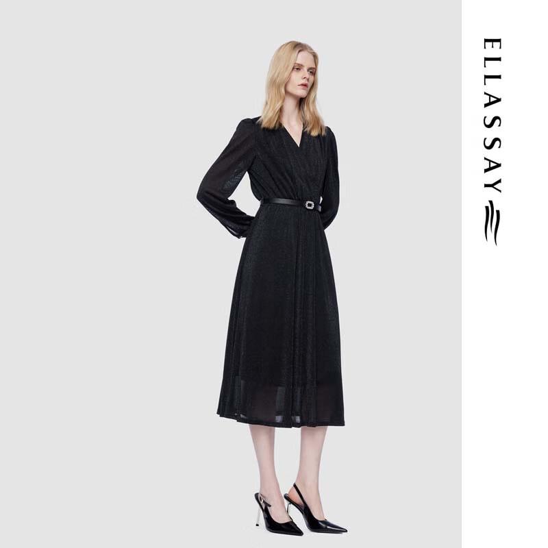 ELLASSAY French V-Neck Belted Midi Dress