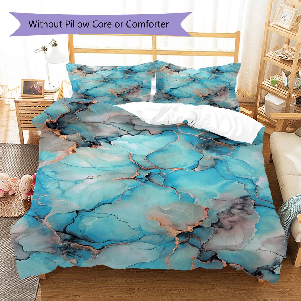 Green Marble Pattern Bedding Quilt Set Quilt Cover Pillowcase Home Decoration Gift (1 * Duvet Cover + 2 * Pillowcase, Without Core)
