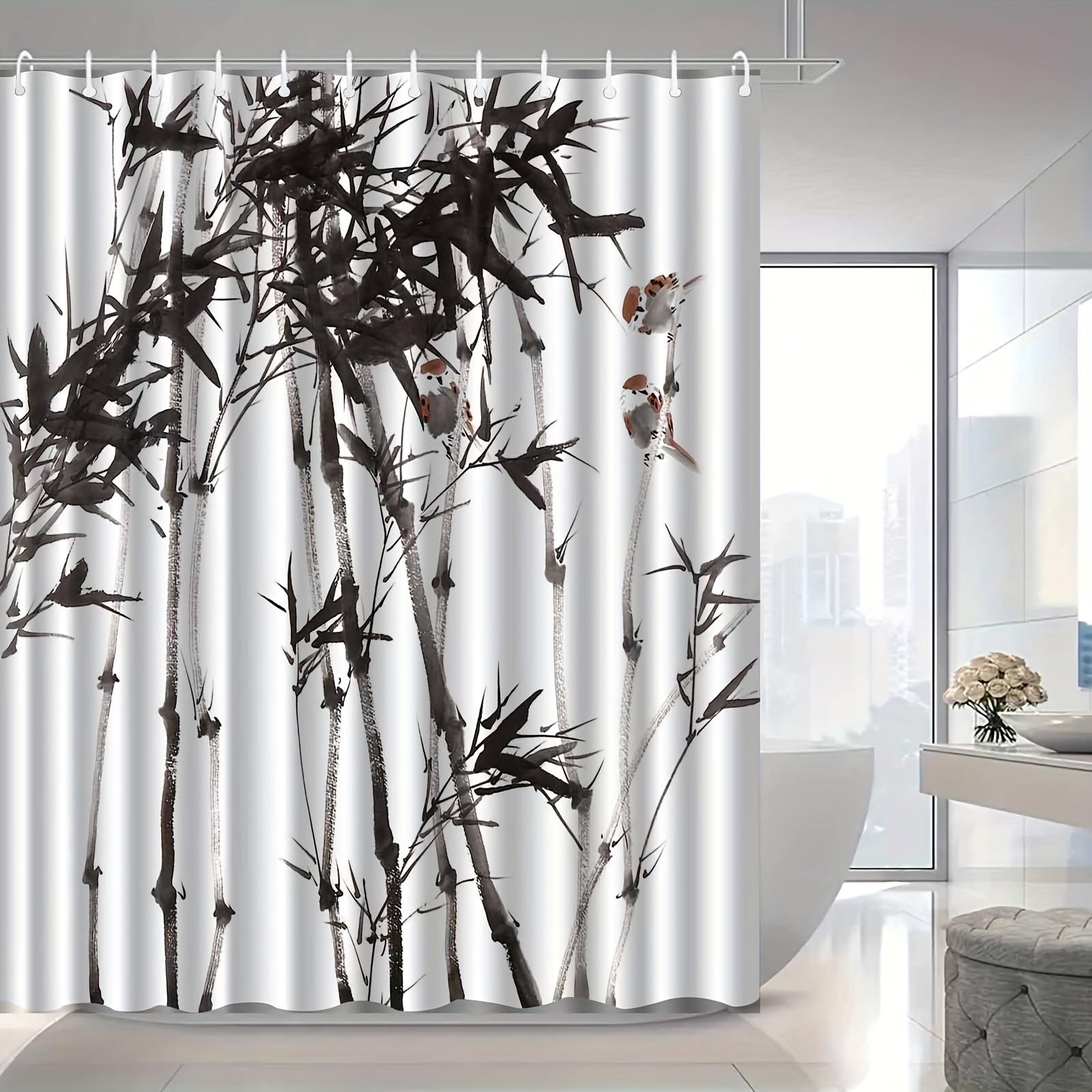 Exquisite Fashion Items 1Pc Chinese Zen Ink Bamboo Pattern Shower Curtain, Polyester Fabric, Machine Washable, Suitable For Bathroom Decoration
