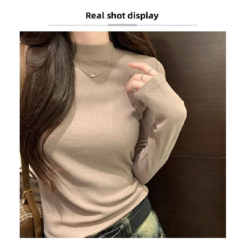 Korean-style gentle solid color long-sleeve knit sweater 2026 spring and autumn new soft and cozy inner layer warm base top for women