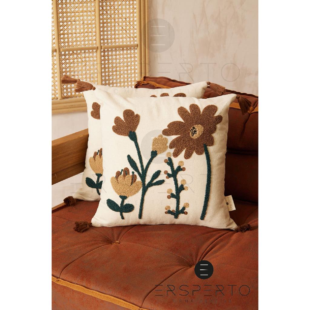 Flower Tassel Linen Decorative Throw Pillow Cover Pillow Case 1 Piece 43x43cm