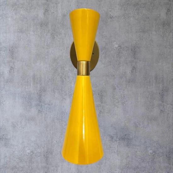 Modern Brass Enamel Wall Sconce Mid Century Yellow and Gold Wall Light
