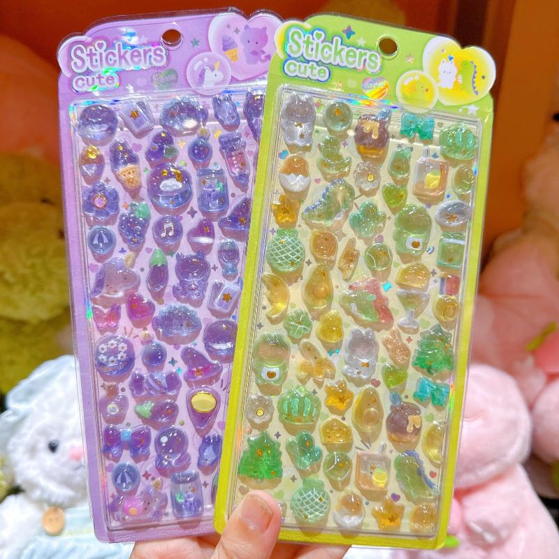 3D Shiny Crystal Stickers, Cute Cartoon Decals for Kids Scrapbook Journal DIY Craft