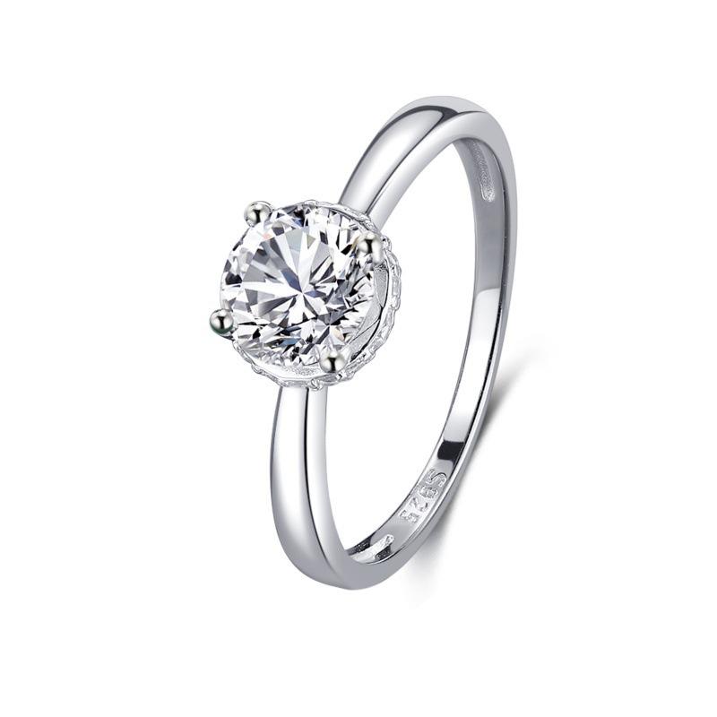 S925 Sterling Silver Women's Ring - White Gold Electroplated, Classic Rose Design, Light Luxury Finger Jewelry