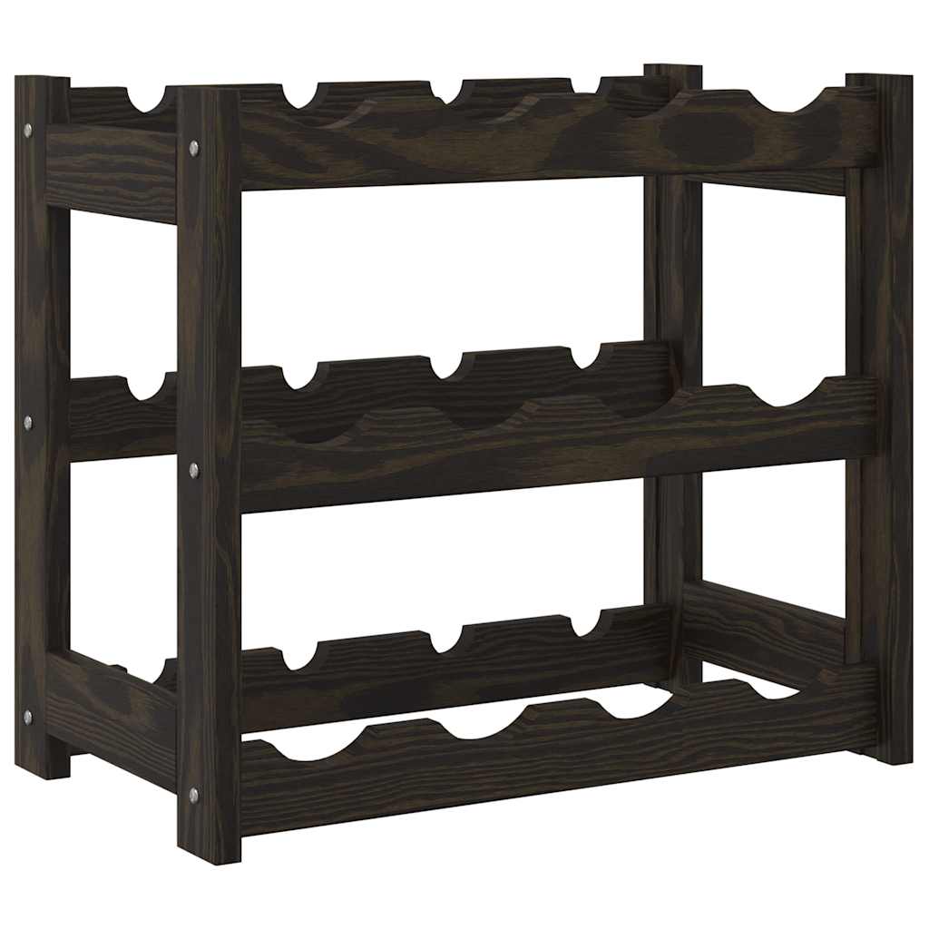 12 Bottle Wine Rack Black Solid Pine Wood