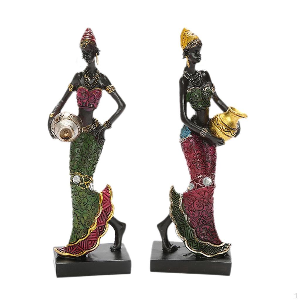 2x African Woman Figurine Figure Art Piece for Stand Ornaments