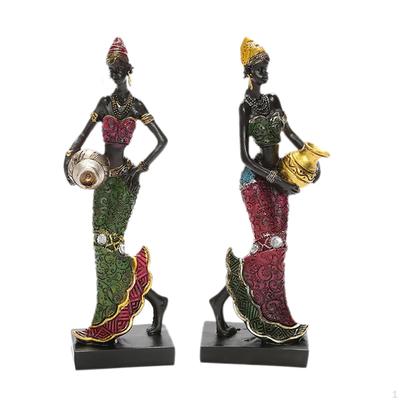 2x African Woman Figurine Figure Art Piece for Stand Ornaments